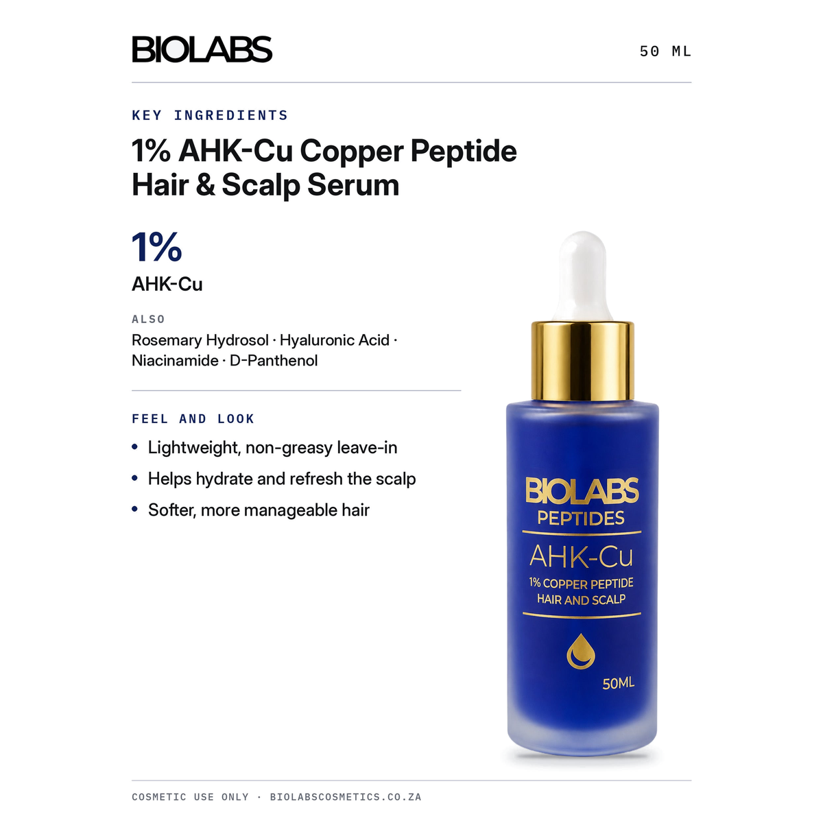 Biolabs 1% AHK-Cu Copper Peptide Hair & Scalp Serum 50ml key ingredients