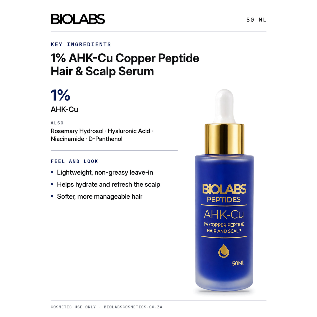 Biolabs 1% AHK-Cu Copper Peptide Hair &amp; Scalp Serum 50ml key ingredients