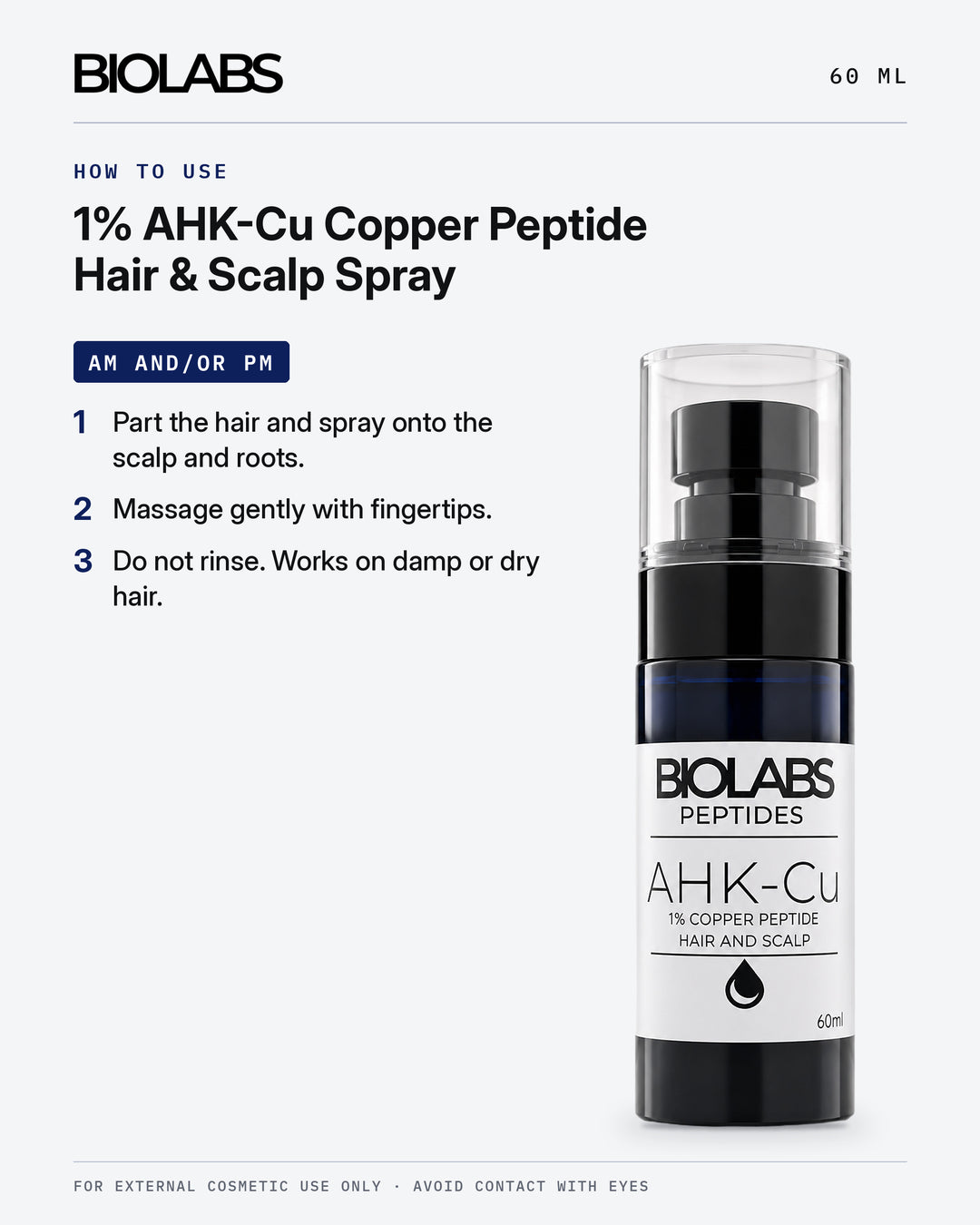 How to use Biolabs 1% AHK-Cu Copper Peptide Hair &amp; Scalp Spray 60ml