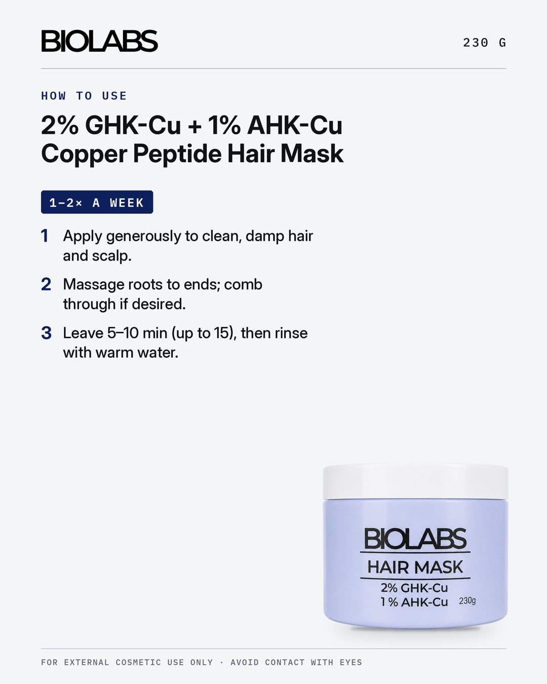 How to use Biolabs 2% GHK-Cu + 1% AHK-Cu Copper Peptide Hair Mask 230g