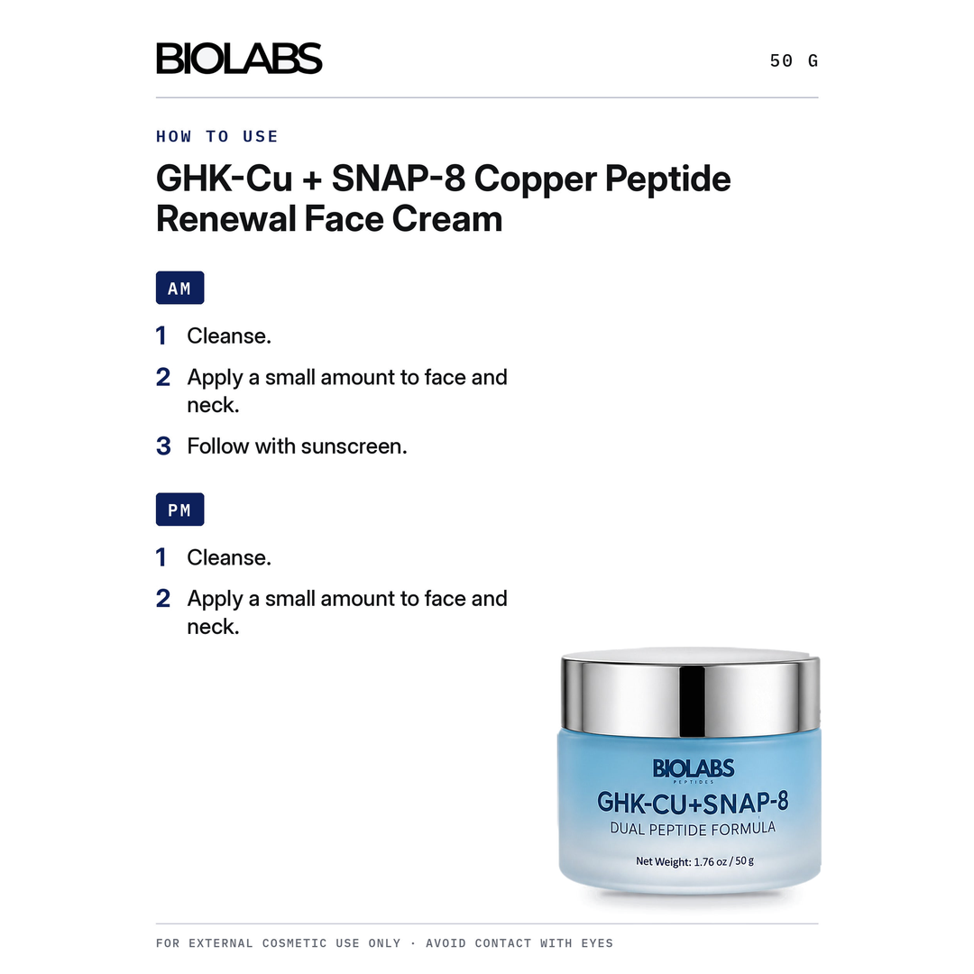 How to use Biolabs GHK-Cu + SNAP-8 Copper Peptide Renewal Face Cream 50g